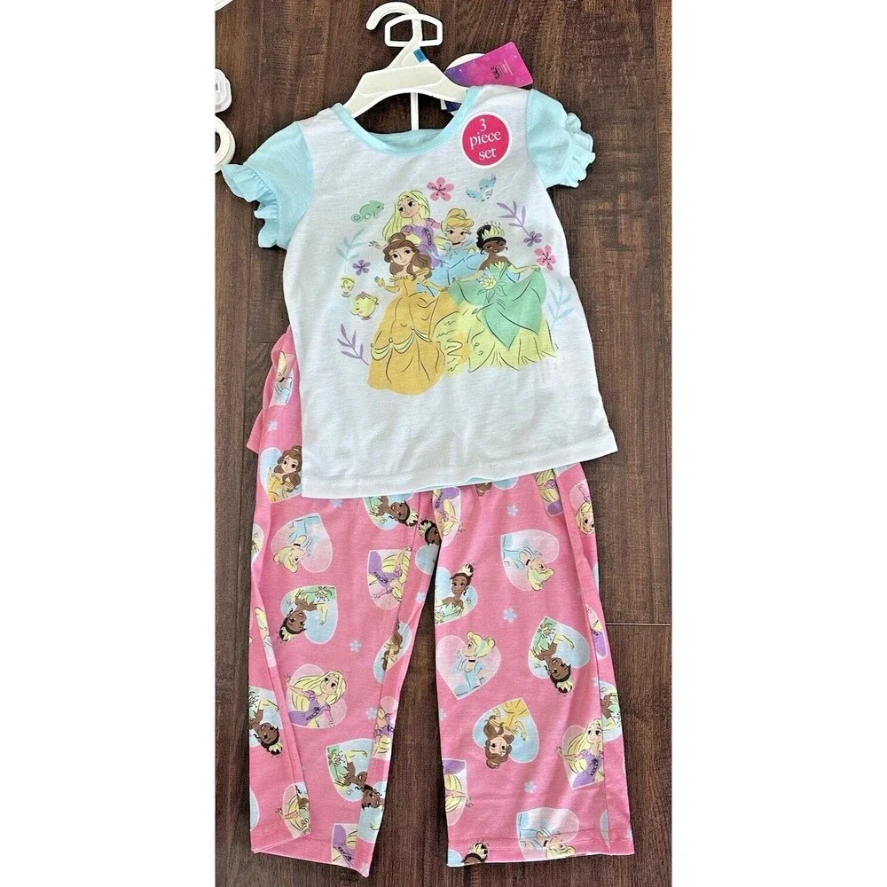 Disney Princess Little Girls Shorts, T-shirt and Pajama, 3 Pieces Set Assorted 4